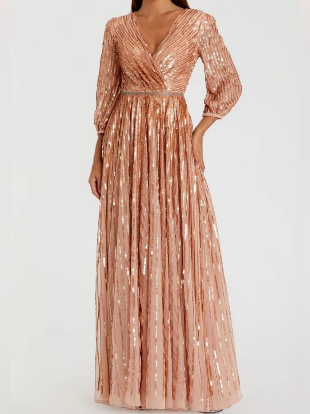 Mac Duggal 5509 Rose Gold 3/4 Sleeve Evening Gown